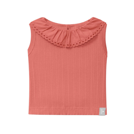 Cotton Sleeveless Top with Ruffle Collar - Coral by Snug - FINAL SALE