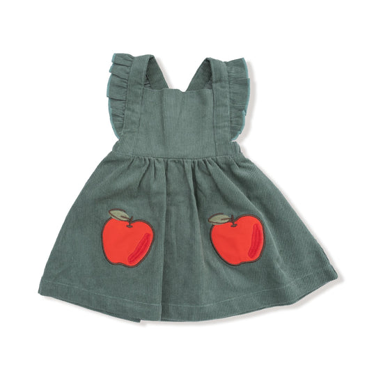 Corduroy Pinafore Dress with Apple Applique - Dark Ivy by Angel Dear - FINAL SALE