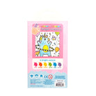 Unicorn-shaped finger crayon packaging in a pink box with a unicorn illustration and a row of six colorful crayon icons labeled pink, orange, yellow, green, blue, and purple.