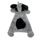 Plush toy shaped like a cow on a white background