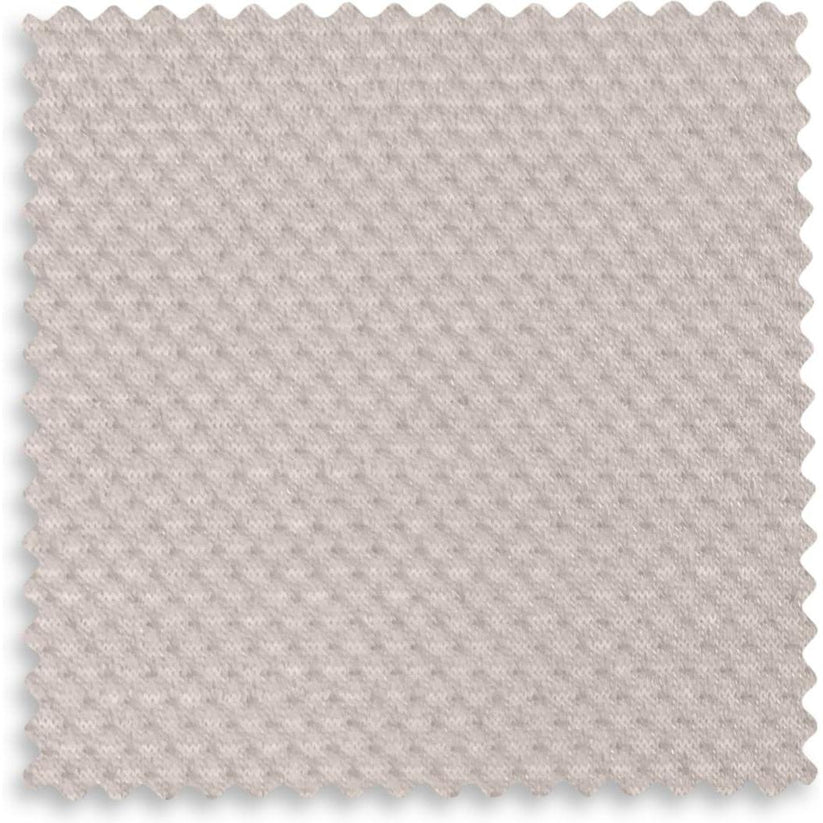 A square fabric swatch with scalloped edges, showing a textured knit pattern in a light warm gray or taupe color.