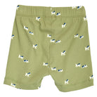 Green shorts with small dog pattern on a white background