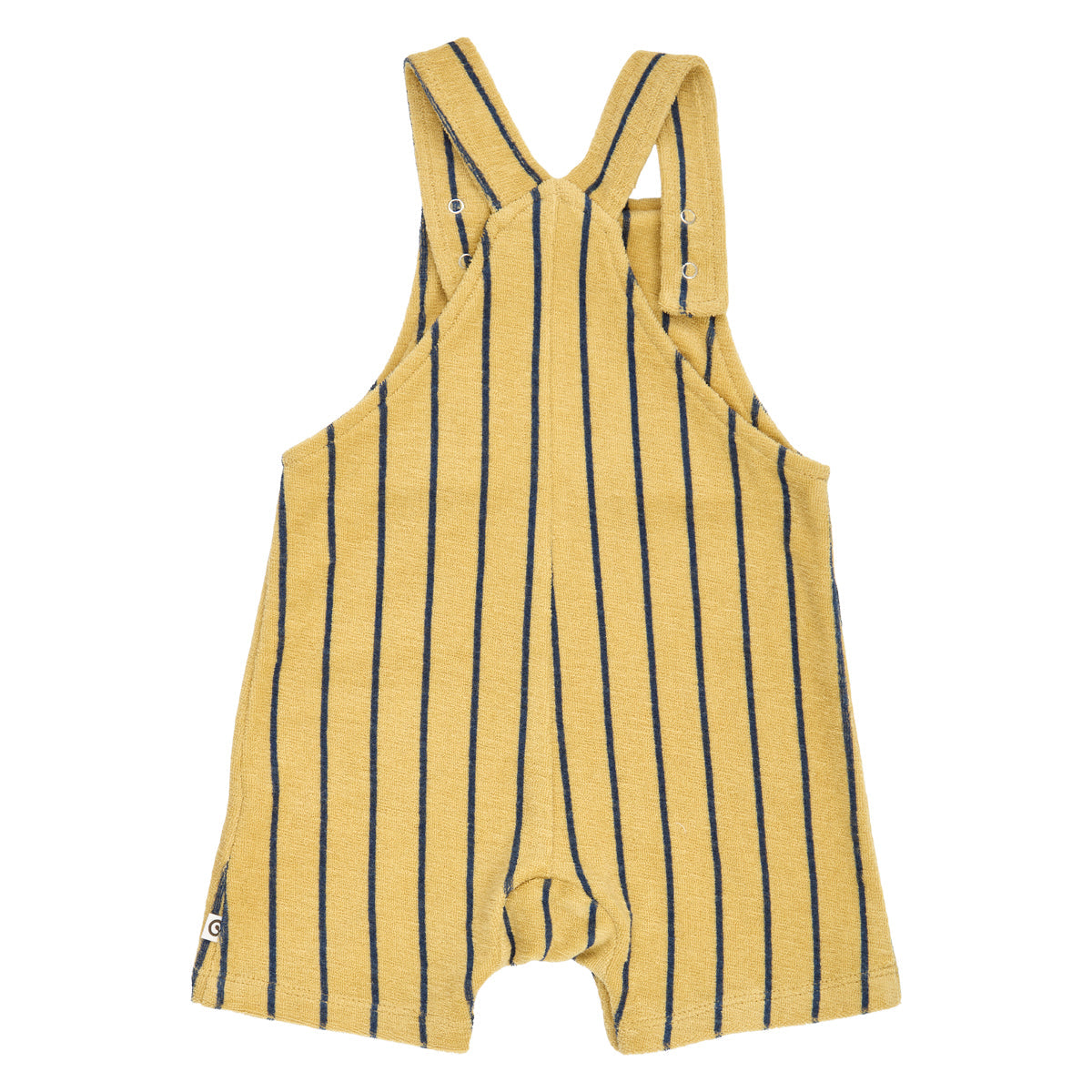 Yellow and blue striped romper on a white background