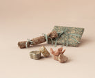 Decorative gift wrap with floral pattern on a beige background