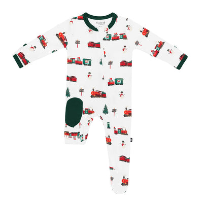 Printed Footie with Zipper - Holiday Train by Kyte Baby