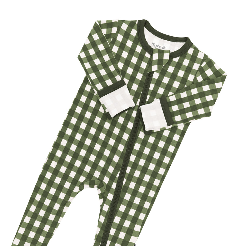 Zippered Footie - Gingham Fir by Kyte Baby