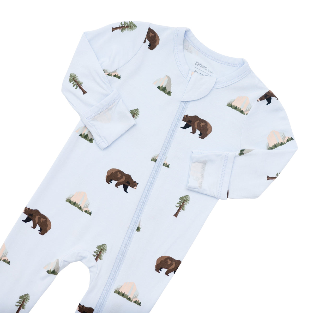 Baby onesie with bear pattern on a white background