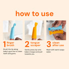 Instructions on how to use a baby dental care tool with images and text.