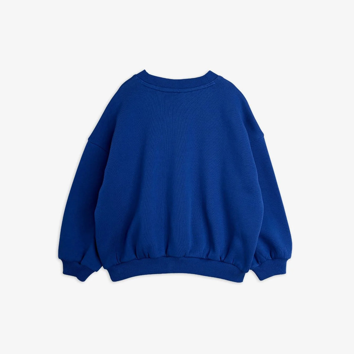 A royal blue crewneck sweatshirt with a relaxed fit and ribbed cuffs, shown from the back on a light gray background.