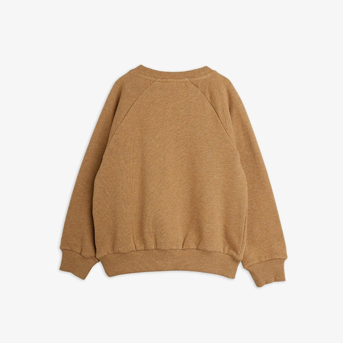 Close-up of a brown heathered sweatshirt.