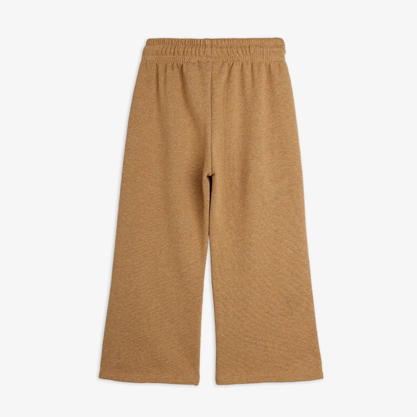 A pair of wide-leg cropped pants in a heathered camel brown color, featuring an elastic waistband, shown against a plain white background.