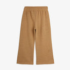 A pair of wide-leg cropped pants in a heathered camel brown color, featuring an elastic waistband, shown against a plain white background.
