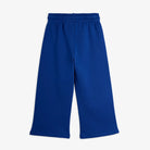 A pair of royal blue wide-leg cropped pants with an elastic waistband, shown flat against a light gray background.