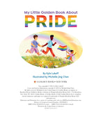 Book cover of 'My Little Golden Book About Pride' with two children holding hands and a rainbow flag.