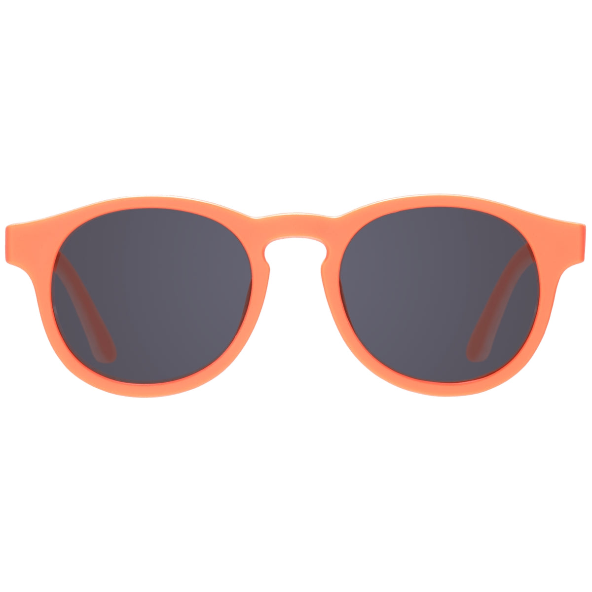 Orange sunglasses with dark lenses on a white background