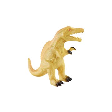 Yellow toy dinosaur on a white background
