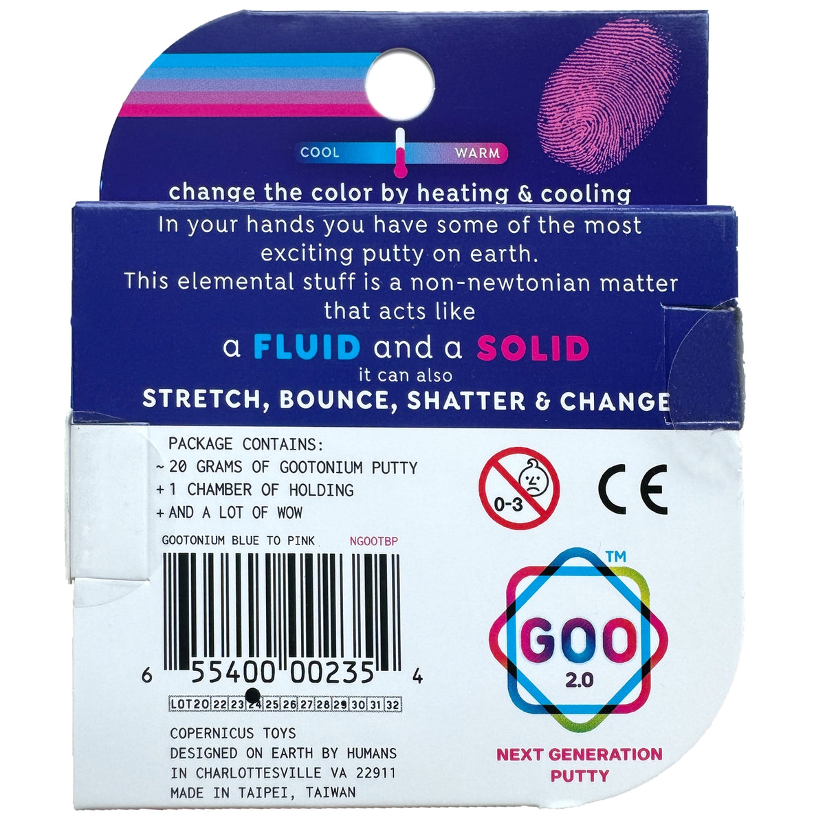 Goo 2.0 putty packaging with text and branding