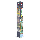 Tall, cylindrical packaging with colorful illustrations on a white background