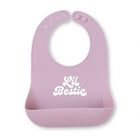 Pink bib with 'Lil Bestie' text on a white background