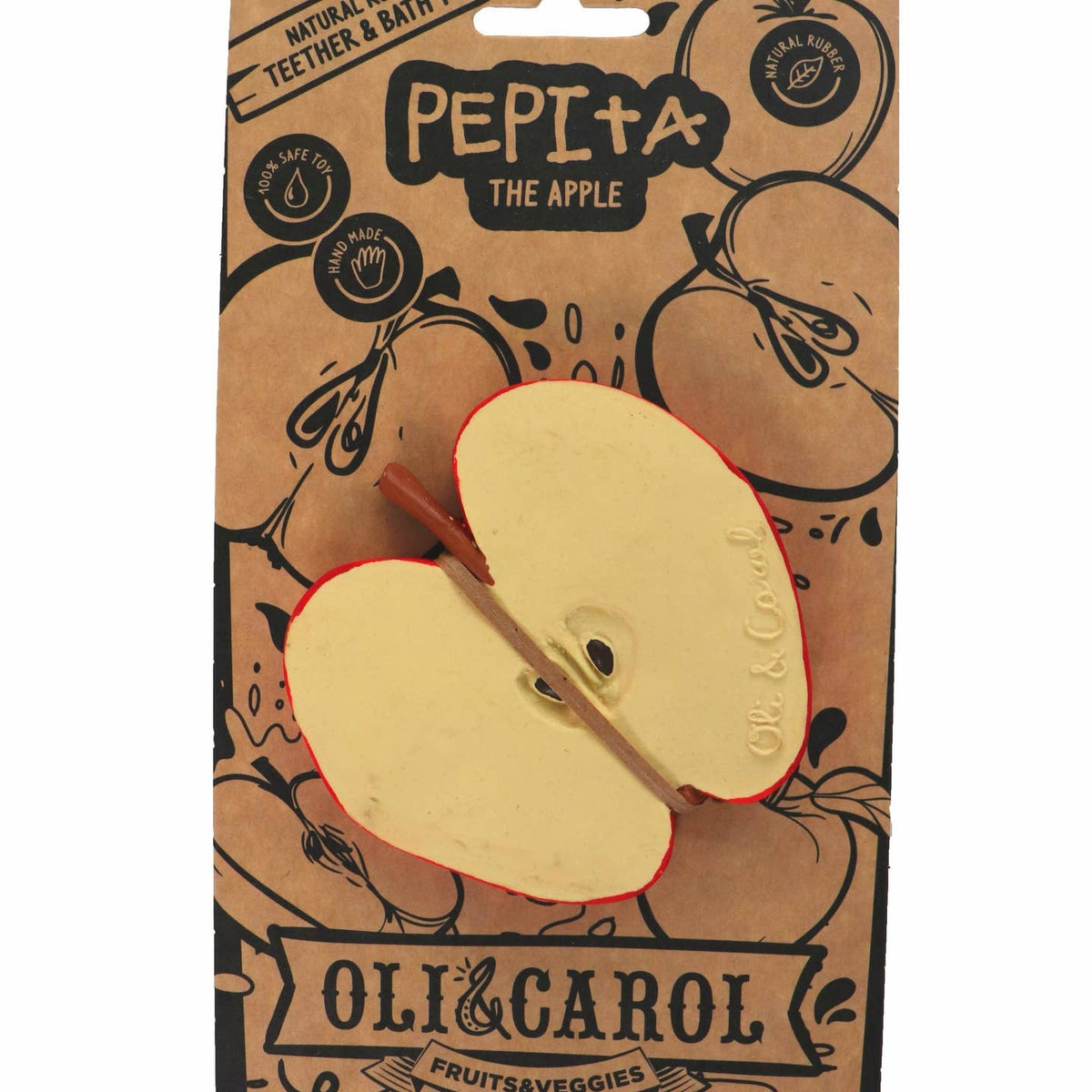 Pepita the Apple toy packaging by Oli & Carol on a white background