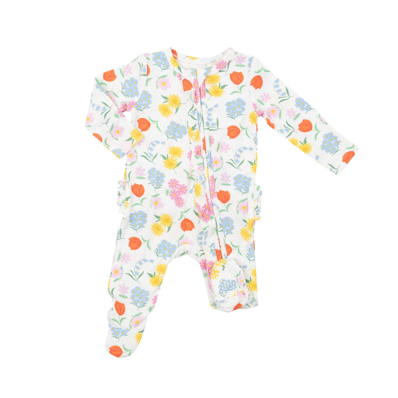 Bamboo 2 Way Ruffle Zipper Footie - Freshly Picked Floral by Angel Dear