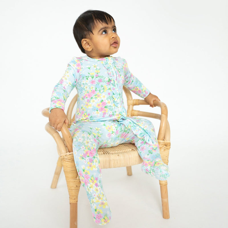 Bamboo 2 Way Ruffle Zipper Footie - Little Buttercup Floral by Angel Dear