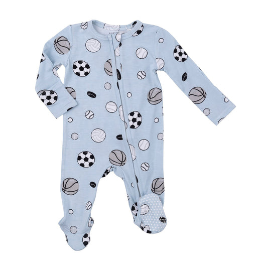 Bamboo 2 Way Zipper Footie - Sports Ball Friends Blue by Angel Dear