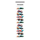Sheet of colorful car stickers with 'PipStickers' branding on a white background