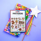 Pipsticks stickers with colorful wands on a blue background