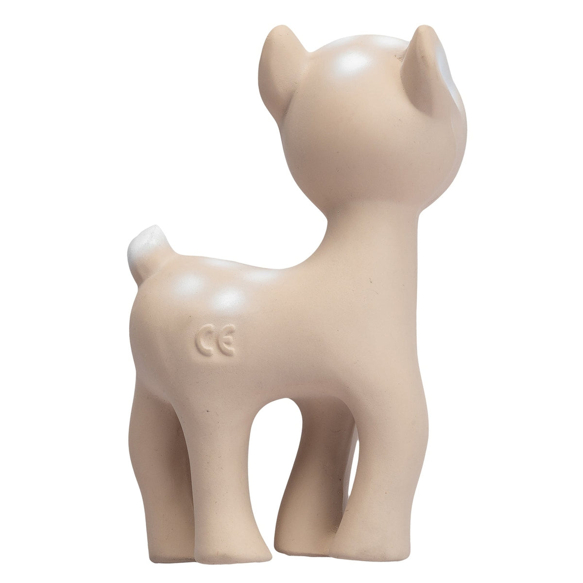 Beige ceramic deer figurine on a white background