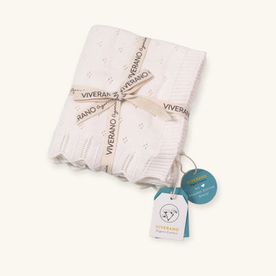 Organic Classic Pointelle Knit Baby Blanket - Dove White by Viverano Organics