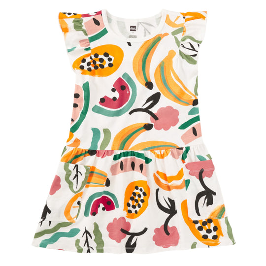 Flutter Sleeve Pocket Dress - Painted Tropical Fruit by Tea Collection - FINAL SALE
