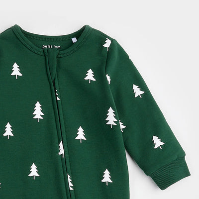 Knit Coverall - Dark Green Pine Trees by Petit Lem FINAL SALE