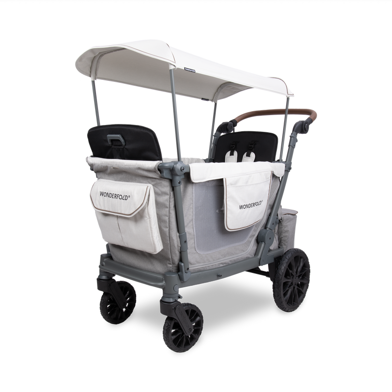 Double stroller with canopy on a white background