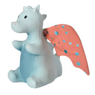 A light blue baby dragon figurine with soft coral-pink wings decorated with small metallic blue star cutouts, shown against a plain white background.