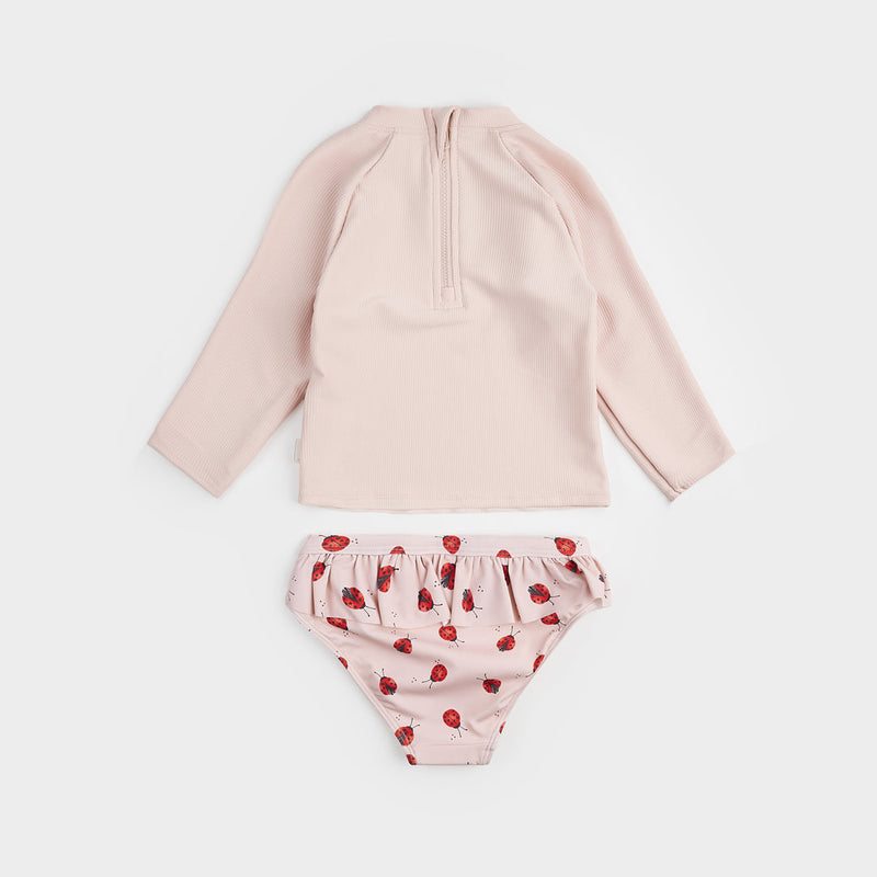 Ribbed Long-Sleeve Rose & Ladybug Rashguard Set by Petit Lem