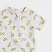 Short Sleeve Swim Romper - Kiwi Print On Crème by Petit Lem