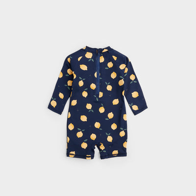 Long Sleeve Swim Romper - Lemon Print On Navy by Petit Lem