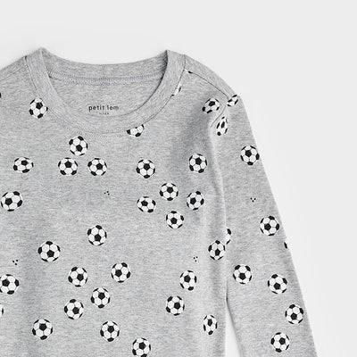 Pajama Set - Soccer Print on Heather Grey by Petit Lem