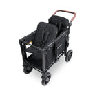Black double stroller with two seats on a white background