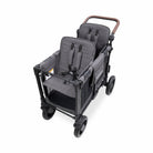 Double stroller with gray seats on a white background
