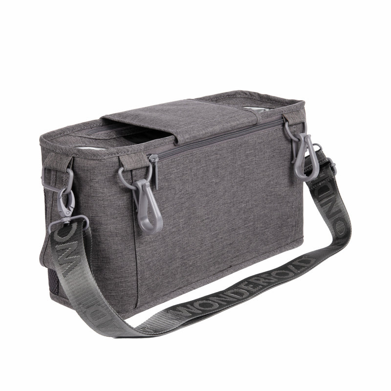 Gray shoulder bag with a strap on a white background