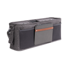 Gray car organizer with multiple pockets on a white background