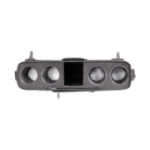 Car dashboard panel with three circular openings on a white background
