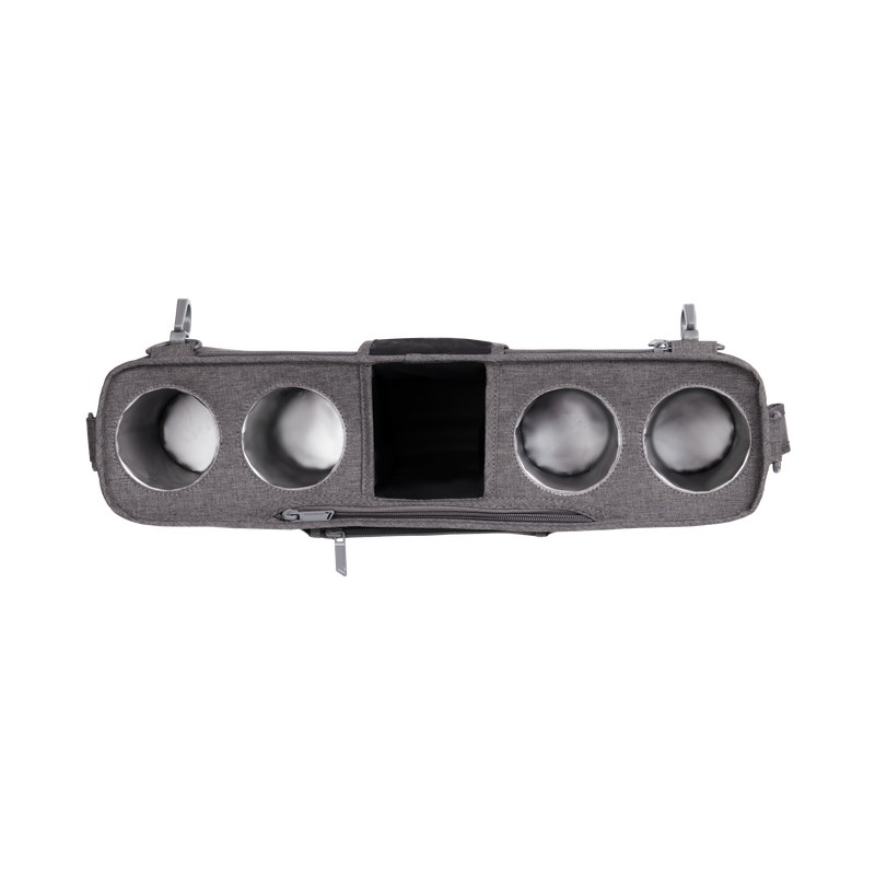Car dashboard panel with three circular openings on a white background