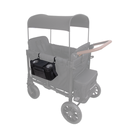 Gray stroller with a black storage bag attached on a white background