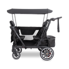Black stroller with canopy on a white background