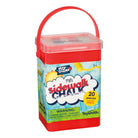 Red container of mini sidewalk chalk with colorful design on a white background