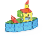 Colorful magnetic building block set on a white background