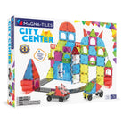 Magna-Tiles City Center toy set packaging with colorful building blocks and cars on a white background